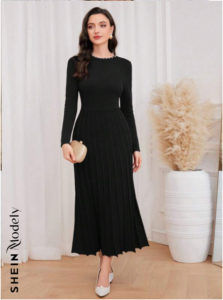 Ethereal Elegance Black Sweater Dress