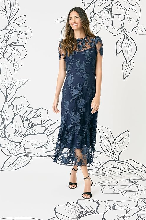 Navy Blue Midi Bridal Shower Fall Dress